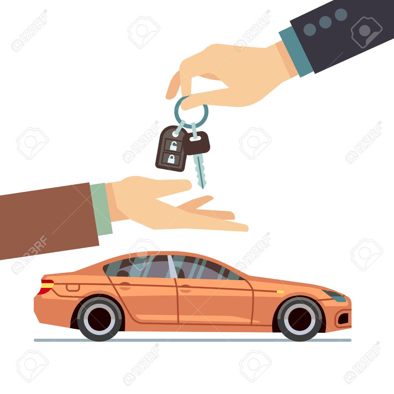 66410507-車販売手が購入者にキーを与えます。買うか、または車ビジネスのベクトルの概念を借りるします。販売車購入のイラスト.jpg